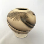 Judy Roberts, Wide Shouldered Vase with Terra Sigillata Glaze, Horsehair and Feathers, Raku
