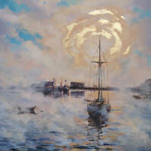 Alexander Koltakov, Sailing into the sun, Acrylic and gold leaf on canvas