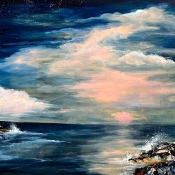 Mary Lynne Milledge, Sunset in Peggy’s Cove, Acrylic on Birch Panel