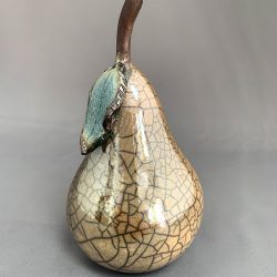 Judy Roberts, Smoky Golden Raku Pear sculpture, Raku